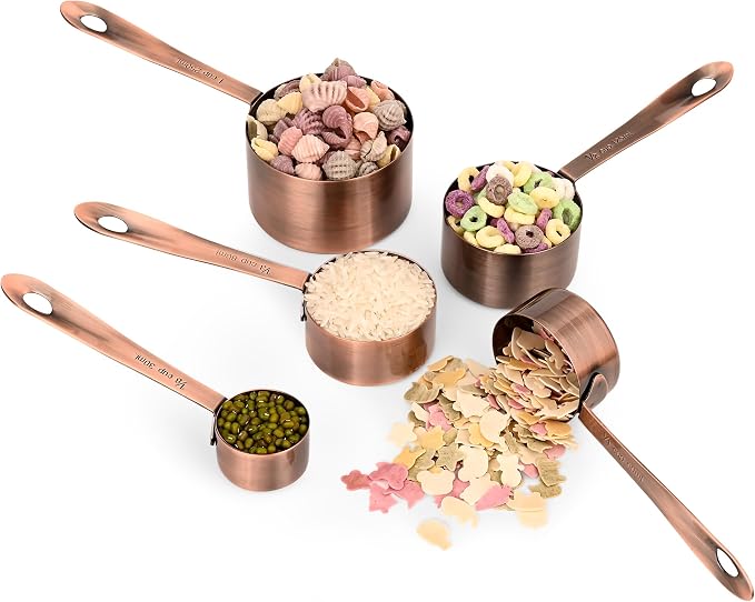 Copper Measuring Cups and Spoons Set, Stainless Steel Measuring Cups and Spoons Set, 5 Metal Measuring cups & 6 Baking Measuring Spoons, Imperial & Metric Measuring Tools Set 11