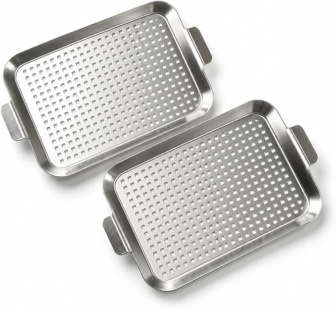 2pcs Grill pan for outdoor grill: Stainless steel Grill topper for outdoor grill - easy clean grill topper suitable for camping, picnic, party (large)