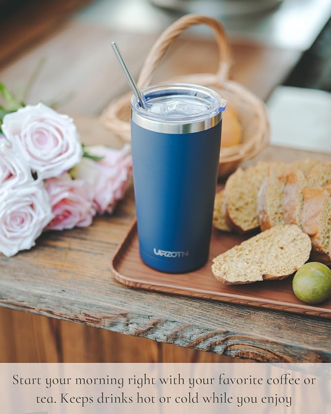 20oz Travel Coffee Tumbler with 2 Lids and Straw, Stainless Steel | Double Wall Vacuum Insulated Tumbler, Coffee Mug for Hot & Cold Drinks, Fits Most Car Cup Holders, Sapphire