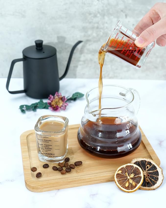 Shot Glass Measuring Cup Set, 2 Pack 2 Oz Square Espresso Glasses (Black) | Square glass measuring cups feature oz, ml, tsp and tbsp markings for espresso, liquor, medicine, desserts and recipes