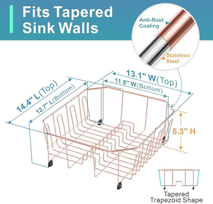 Small in Sink Dish Drying Rack - Stainless Steel for RV Kitchen | Compact Design, Rust-Resistant, Angled Corners Fit Square & Round Sinks, Removable Utensil Holder, Cup Hooks, 13.1"W x 14.4"L