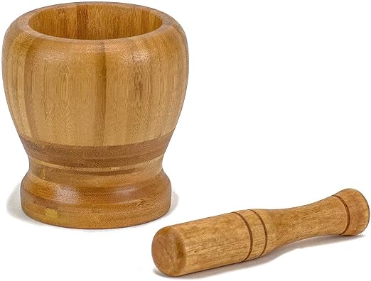 Mortar and Pestle, 100% Natural Bamboo Spice Grinder, Decorative 4 inch Wooden Mortar and Pestle Set for Kitchen