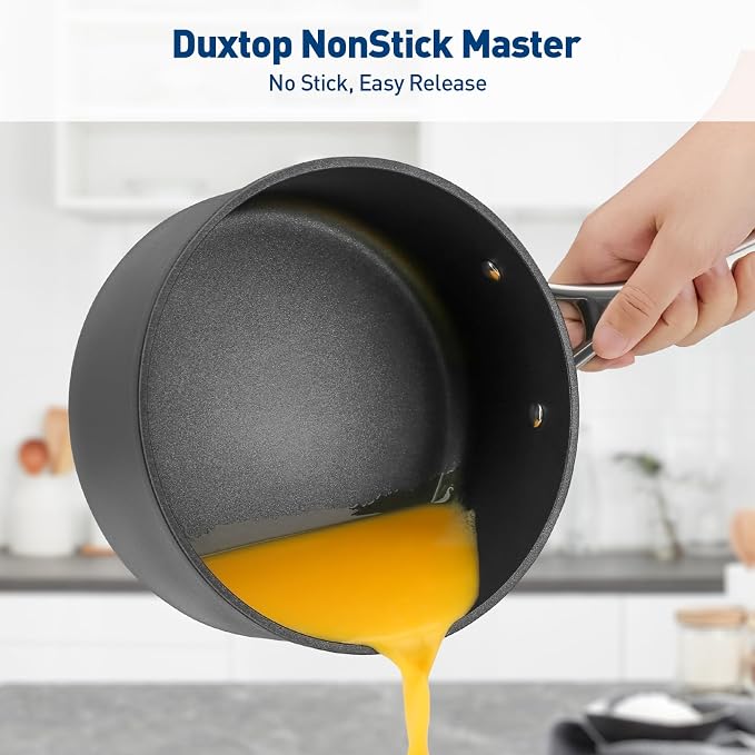 Duxtop Pro Hard Anodized Nonstick Sauce Pan with Lid 3 Quart | Induction Cooking Pot, Nonstick Coating Supports Easy Cleanup, Dishwasher & Oven Safe