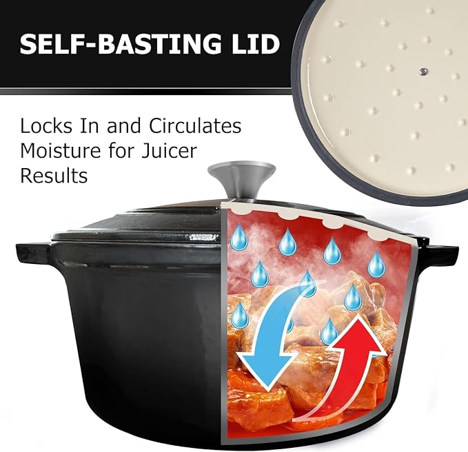 MUELLER HOME 4.5 QT Enameled Cast Iron Dutch Oven, Heavy-Duty Casserole Dish and Braiser Pan with Lid and Stainless Knob, Oven-Safe up to 500° F & Across All Cooktops, Black | Heavy-Duty Casserole Dish and Braiser Pan, Lid with Stainless Knob, Oven-Saf...