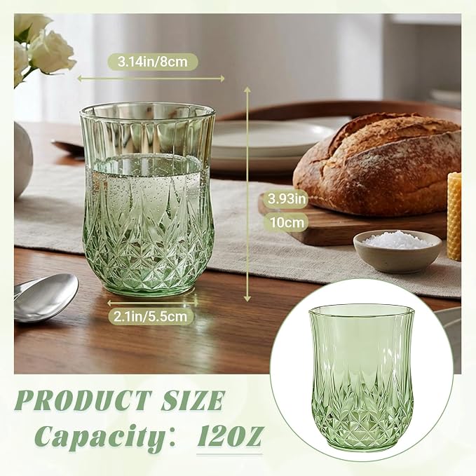 24 Pack Plastic Stemless Wine Glasses, 12oz Unbreakable Wine Cups | Reusable Fancy Vintage Drinking Glass Bulk for Cocktail, Whiskey, Juice, Elegant Decor for Wedding, Party & Holiday Events
