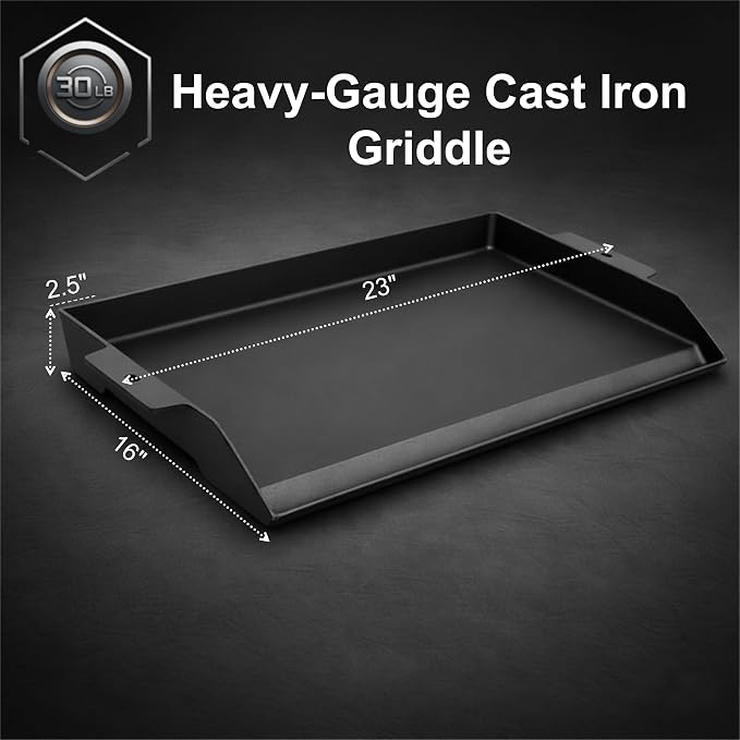 QuliMetal 23 x 16 Inch Cast Iron Griddle for Gas Grills and Stove Tops | Universal flat-top griddle with pre-seasoned coating and X-shaped reinforced base for camping, tailgating and backyard BBQs