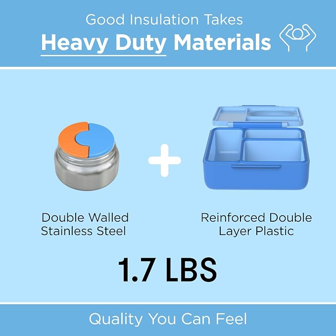 Omie OmieBox Kids Insulated Leakproof Bento Lunch Box with Food Jar (Blue Sky)