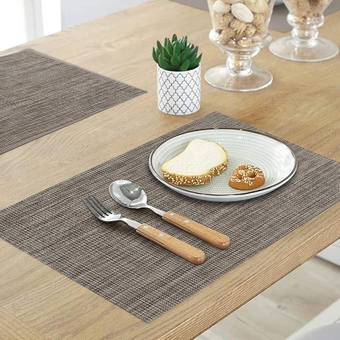 homEdge PVC Placemat, 4 PCS of Non-Slip Heat Resistant Place Mats, Washable Vinyl Placemats, Set of 4 – Linen Gray