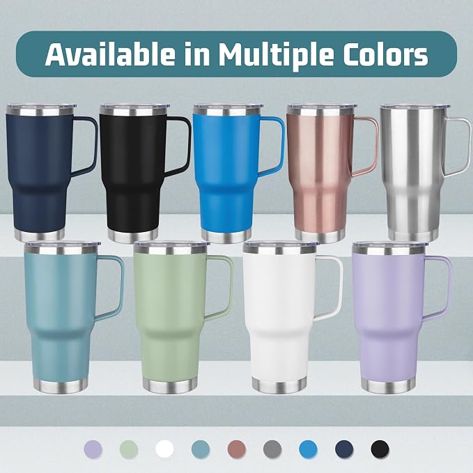 20 oz Tumbler with Handle Stainless Steel Insulated Coffee Tumbler with Lid and Straw Double Wall Vacuum Insulated Coffee Mug Leak Proof Travel Mug Tumbler for Hot and Cold Drink (Silver,6pack)