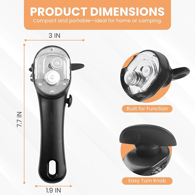 Bellemain Ergonomic Can Opener, Easy Safe-Cut for Seniors & Restaurants | Durable Heavy Duty Stainless Steel, Non-Slip Manual Easy to Turn Handle, Lightweight, Compact, and Travel Friendly