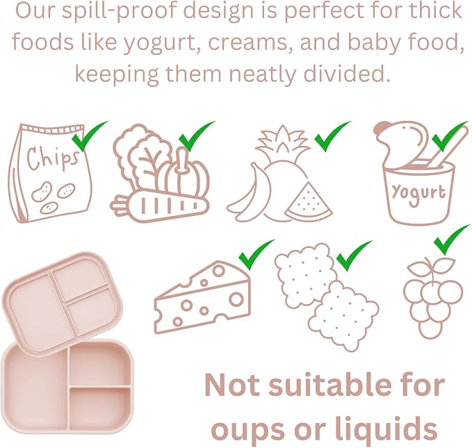 Ali+Oli Silicone Bento Box for Kids, Baby Lunch Box, BPA-Free, Spill-Proof | Daycare, Preschool, Food separation, Portion control, Snack storage, Travel-friendly, Easy cleaning, Toddlers