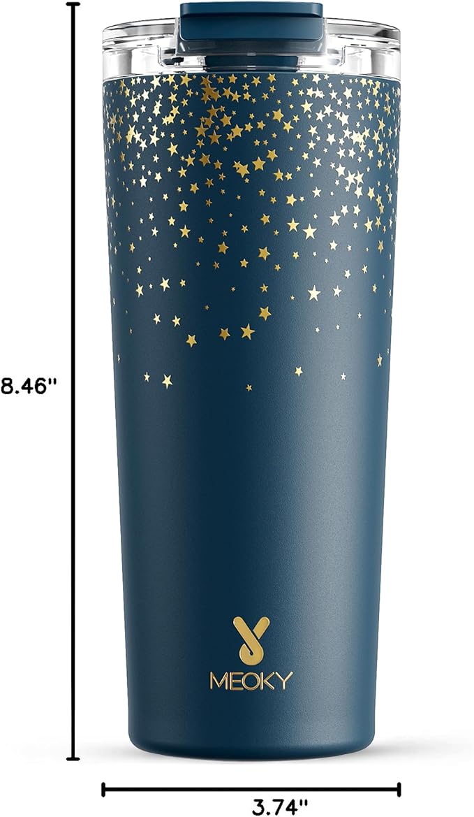 Meoky 24 oz Insulated Travel Coffee Mug: Leak Proof Lid, Midnight Galaxy | Stainless Steel Coffee Tumbler, Keeps Hot for 8 Hours or Cold for 24 Hours, Fits in Car Cup Holder, BPA Free