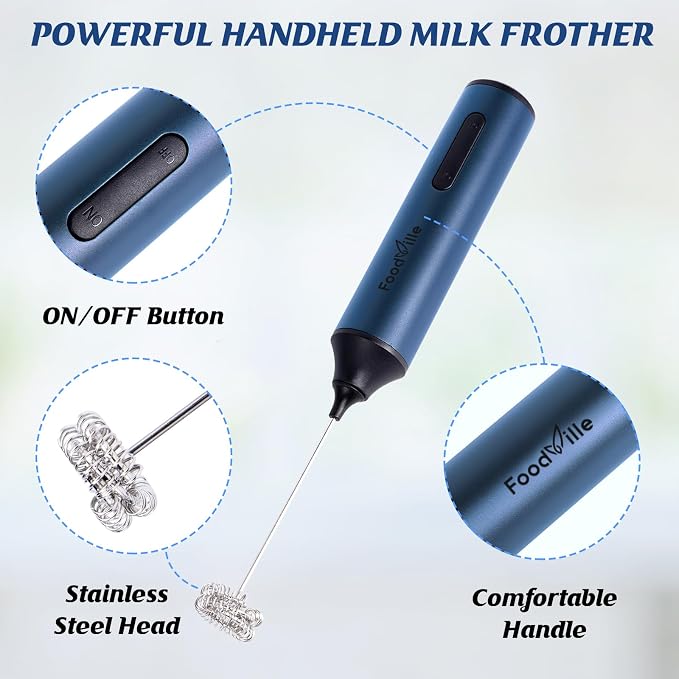MF05 Rechargeable Milk Frother USB Charging Handheld Foam Maker with Stainless Balloon Whisk for Cappuccino, Latte, Bulletproof Coffee, Keto Diet, Protein Powder, Matcha (Navy Blue)