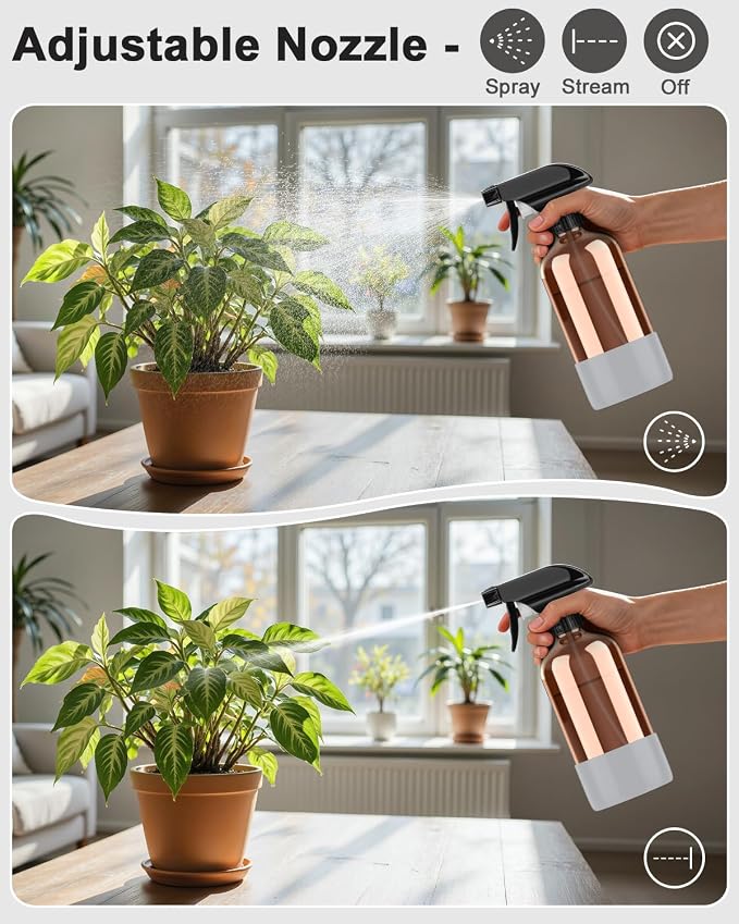 Bontip Amber Glass Spray Bottle, 16 oz with Grey Silicone Sleeve, 1 Pack | Refillable amber glass bottle, With protective silicone sleeve, BPA-free, UV shielding, Great for cleaning solutions,plants