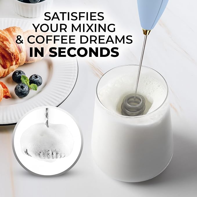 Zulay Kitchen Powerful Milk Frother Wand With Duracell Batteries - Ultra Fast Handheld Drink Mixer - Electric Whisk Foam Maker for Coffee, Lattes, Cappuccino & Matcha - Triple Whisk - Noble Lavender