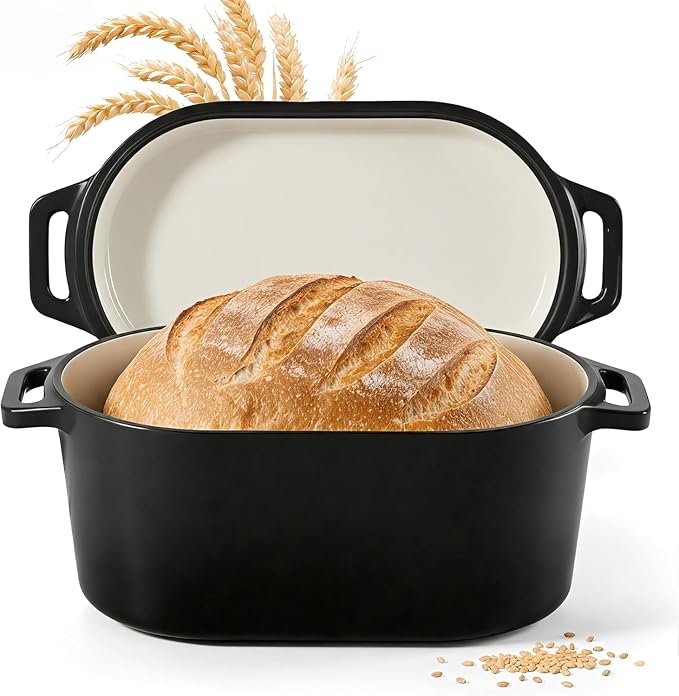 Dutch Oven for Bread Baking, 3.4 QT Bread Dutch Ovenfor Sourdough, Enamelled Bread Oven with Lids,Black