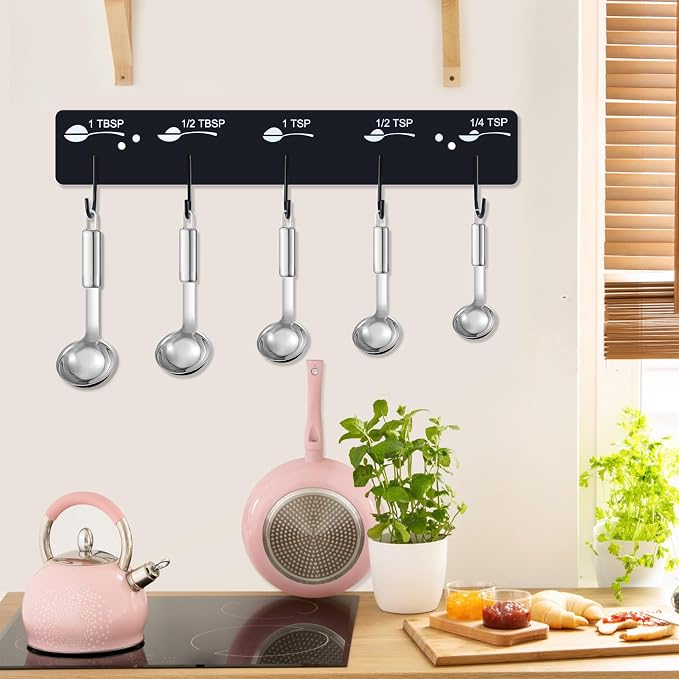 Premium Measuring Cups and Spoons Hanging Rack Screw Adhesive 2pcs | Measuring Cup Organizer Rack Suitable for Kitchen Hanging Cups and Spoons, Not Including Cups and Spoons Two Installation