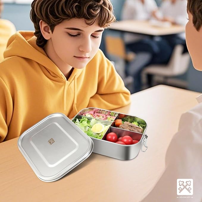 GOLDEN KEY 40oz Stainless Steel Bento Box for Kids & Adults,1200ml Leak-Proof Metal Lunch Container with Lockable Clips, BPA-Free Food Storage for School, Travel & Work, Dishwasher Safe
