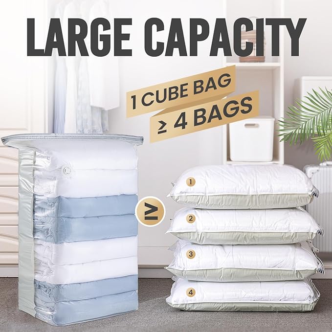 TAILI 8 Pack Vacuum Storage Bags, Jumbo Cube (31x40x15 Inch), Cream | Extra Large Vacuum Seal Bags for Comforters and Blankets, Bedding, Clothing, Pillows, No Pump Compression Cube
