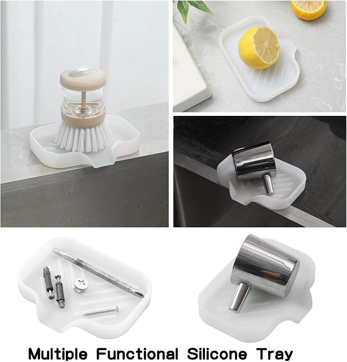 MicoYang Silicone Soap Dish with Drain Spout, Self-Draining Sink Organizer Tray for Bathroom & Kitchen, Sponges, Dispensers & Soap Holder, Non-Slip & Dishwasher Safe, Translucent (Compact, 4.9"×3.2")