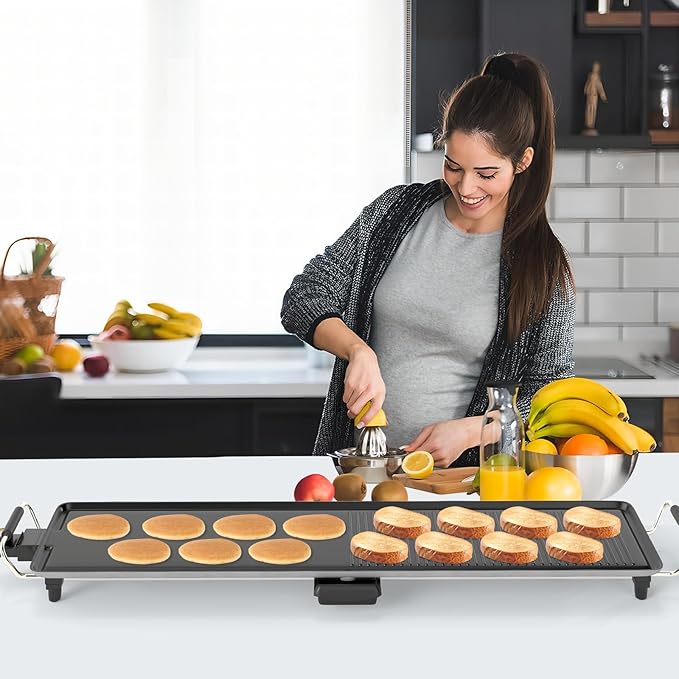 COSTWAY 39.5” Electric Griddle, Extra Large Teppanyaki Grill with 2 Nonstick Surfaces, Adjustable Temperature, Insulated Handles & Drip Tray, Indoor Outdoor BBQ Grill for Party, Camping & RV (39.5'')