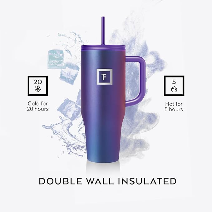 IRON °FLASK 40 oz Co-Pilot Insulated Travel Mug | Insulated Travel Mug with Straw & Flip Cap Lids - Cup Holder Fit, Leakproof, BPA Free (Cashmere Cream)