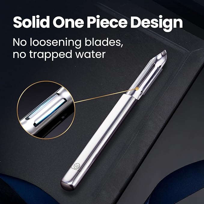 Gourmet Easy Stainless Steel Vegetable Peeler, Ultra Sharp Dual Blades | Peels in Both Directions for Left- and Right-Handed Use, Seamless No Trapped Water, Dishwasher Safe, 5-Year Warranty
