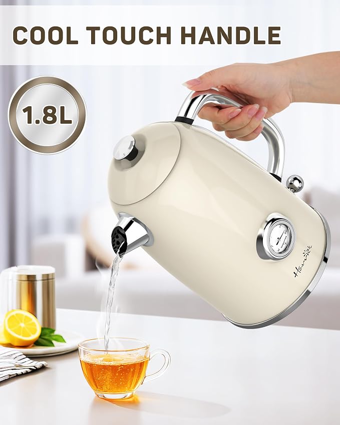 Harriet 61oz Electric Kettle with Thermometer, Retro Hot Water Boiler | 1500W Hot Water Kettle, Electric Tea Kettle for Boiling Water, LED Indicator, Auto Shut-Off & Boil Dry Protection