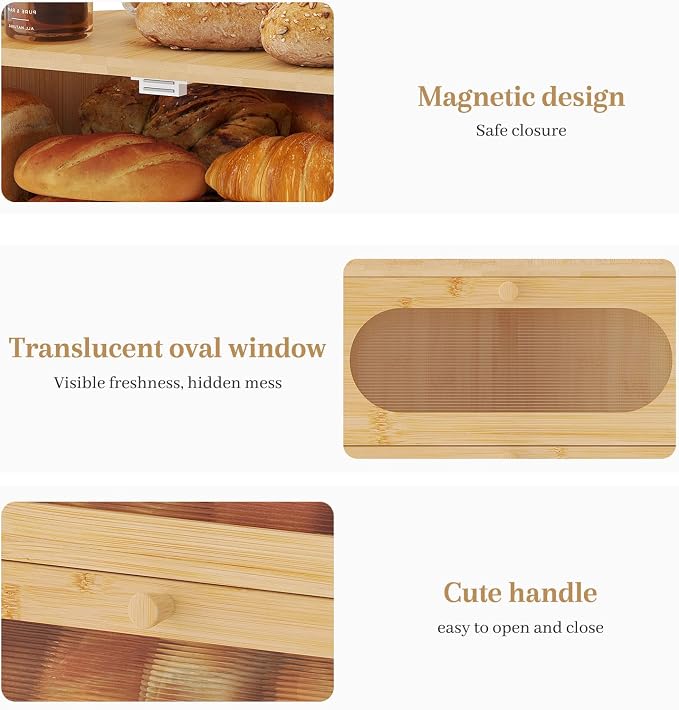 Corner Bread Box for Kitchen Countertop, 2026 New Double Layer Bamboo Bread Storage Bin, Large Bread Container for homemade bread (Natural)