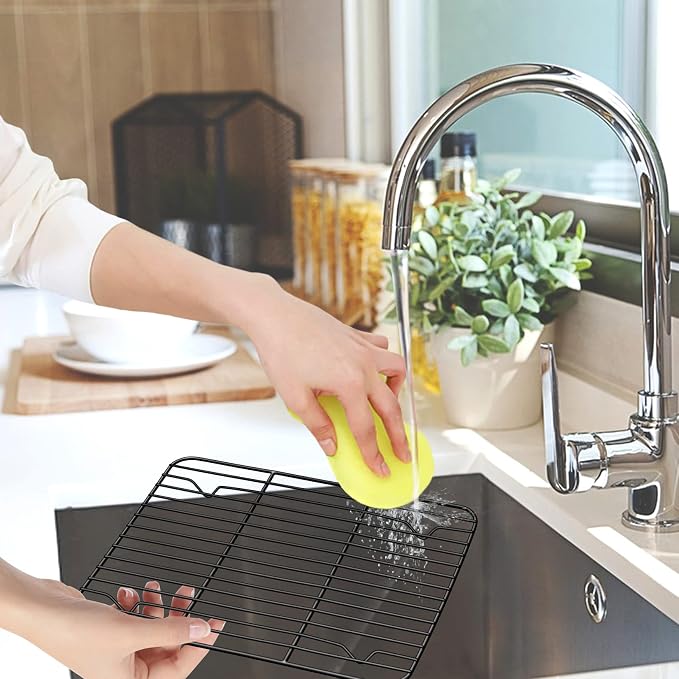 P&P CHEF 9.7" x 7.3" Cooling Baking Wire Racks Pack of 2, Black | Stainless Steel Cooling Racks for Cooking Baking Roasting Grilling Drying, Dense Wires & Smooth Edge, Easy Clean & Rust Proof