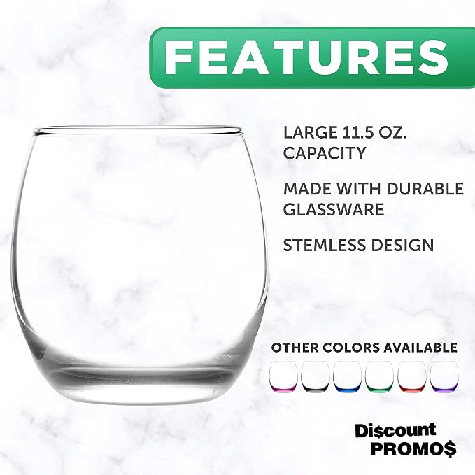 DISCOUNT PROMOS Mikonos Stemless Wine Glasses 11.5 oz. Set of 10, Bulk Pack - Restaurant Glassware, Perfect for Red Wine, White Wine, Cocktails - Clear Bottom Color
