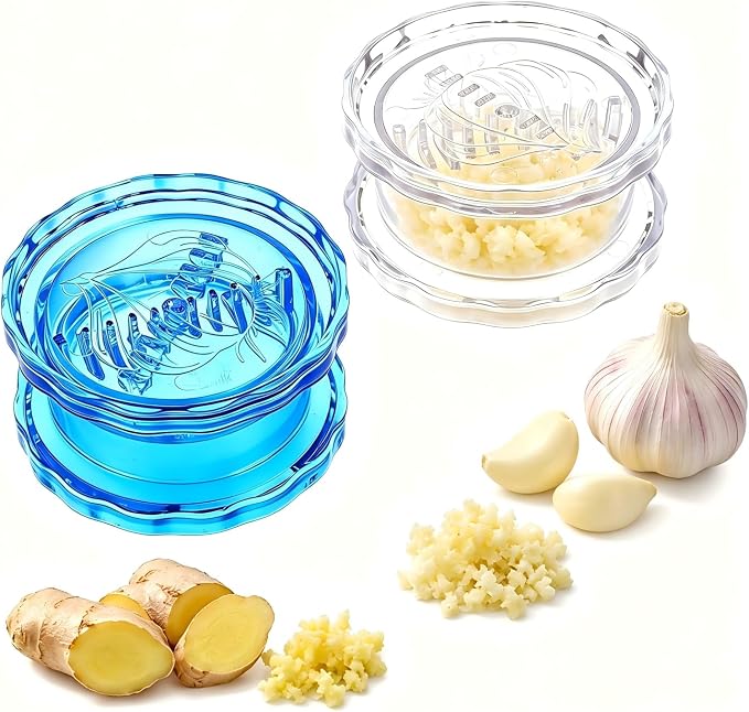 2PCS Manual Garlic Twister and Ginger Mincer Tool, Manual Garlic Twister and Mincer, Garlic Crusher, Garlic Grinder, Compact Garlic Mincer Tool, Ginger, Herbs (White+Bule)