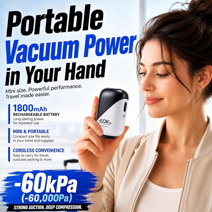 Travel Vacuum Bags with 60KPA Pump, 16 Pack Vacuum Seal Bags for Clothing | Compression packing bags for carry-on luggage and suitcases, leak-proof space savers for bedding and seasonal home storage