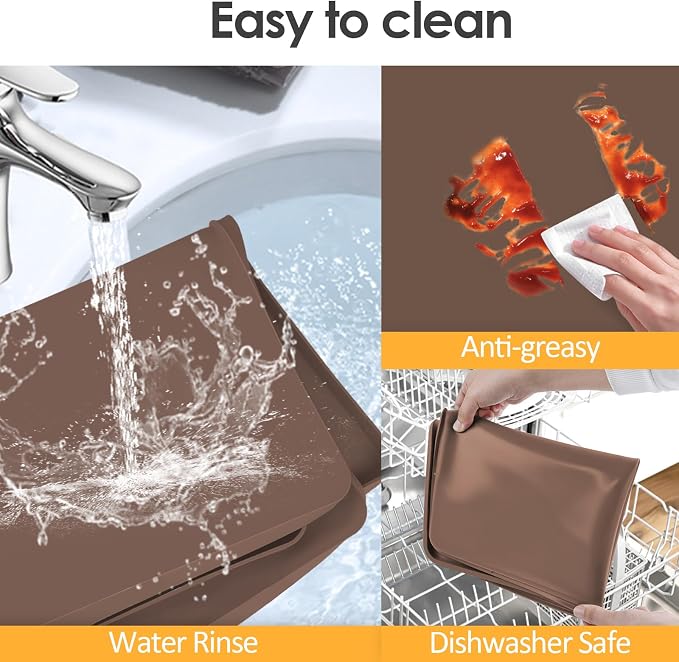 Silicone Coffee Maker Mat with Lip for Countertops, 19.7'' x 15'', Brown | Multi leak-proof coffee tray for countertop, non-slip silicone tray for under coffee machine espresso accessory, wipe-clean