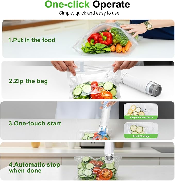 Vacuum Sealer for Food with 40 Bags, 80Kpa Food Sealer for Kitchen | 2000mAh Rechargeable&Portable, Handheld Vacuum Sealer Machine for Meal Prep Food Storage to 10X Preservation & Fresh