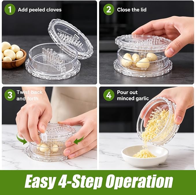 Clear Manual Garlic Twister Mincer, Crusher & Grinder for Ginger, Herbs | Clear Body Shows Mincing Texture, No-Blade Twist Design, Safe & Compact, Easy to Clean and Store
