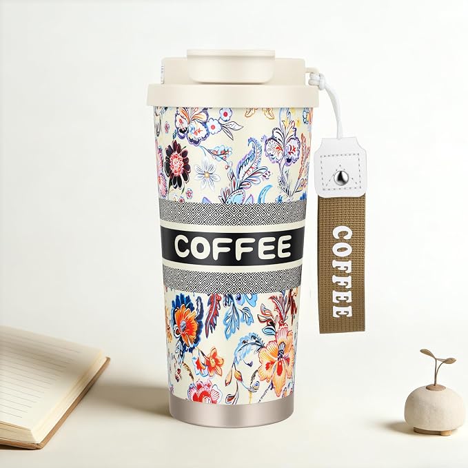 Stainless steel insulated Tumbler Portable leak-proof coffee mug 18oz sports water Bottle suitable for car cup holder BPA-free insulated water bottle for sports，school，travel，Colorful white
