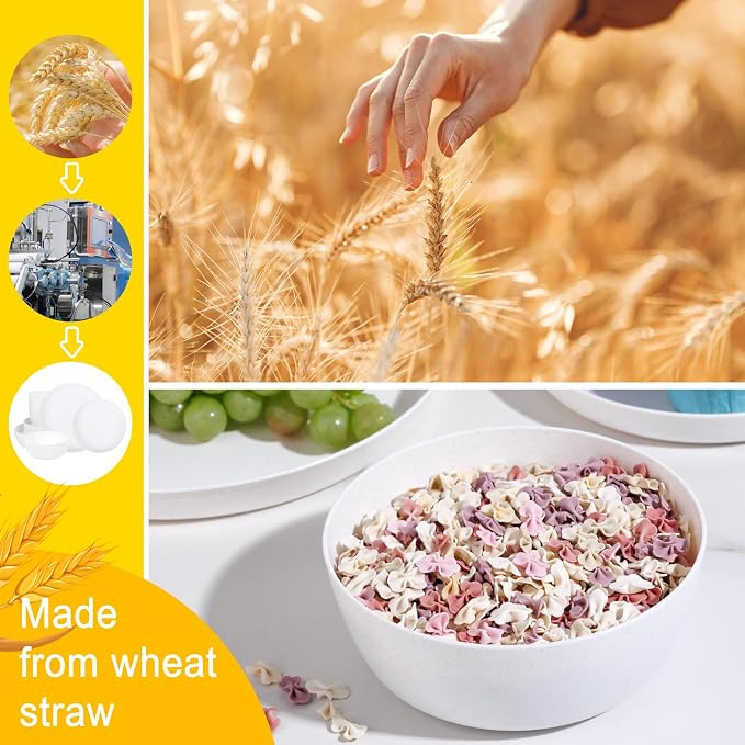 EjonirInjonir 12pcs Wheat Straw Dinnerware Sets for Camping, Unbreakable | Deep Wheat Straw Plates and White Dish Set for Indoor Outdoor Dining,Reusable Plastic Plates are Apartment Essentials