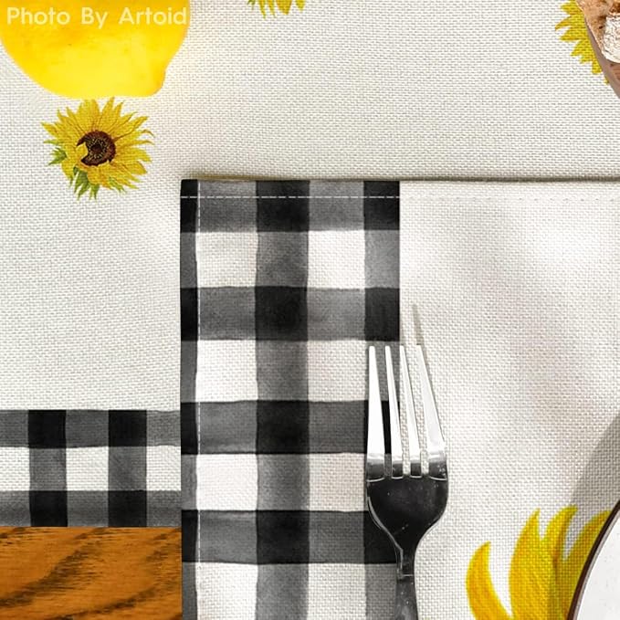 Artoid Mode Buffalo Plaid Sunflower Sunshine Vase Summer Placemats Set of 4, 12x18 Inch Spring Table Mats for Party Kitchen Dining Decoration
