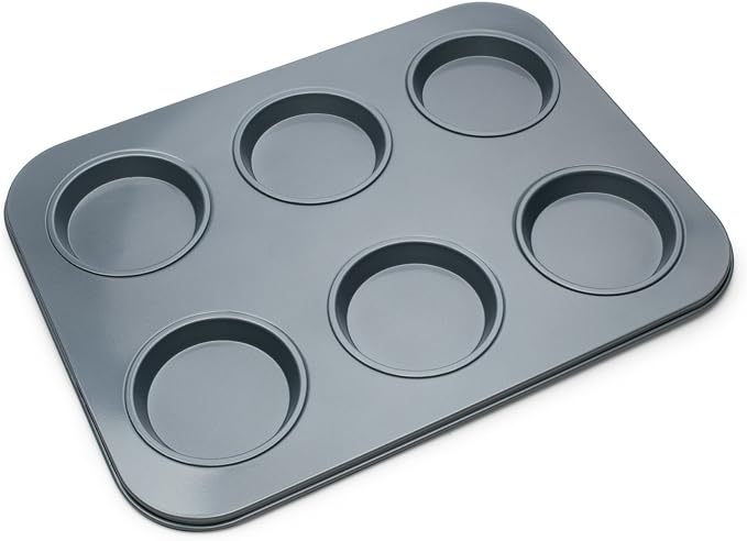 Fox Run Large Muffin Top Pan, 6 Cup Nonstick Muffin Top Baking Tin | Nonstick For Easy Release & Cleaning | Carbon Steel Pan Evenly Bakes | Makes 6 Muffin Tops or Burger Buns | Baking Gadget