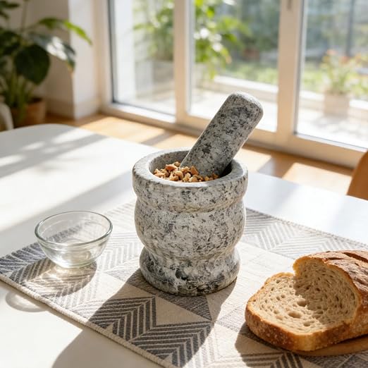 2.95" Small Granite Mortar and Pestle Set, Natural Stone Grinder | 100% natural solid granite stone. Compact portable spice crusher with non-slip base. Easy to clean kitchen tool