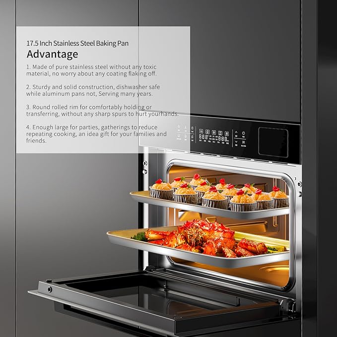 Baking Sheet Set of 2PCS, 18 inch Commercial Grade Stainless Steel Baking Pan, Professional Bakeware Oven Tray, Healthy & Non-toxic, Rust Free & Mirror Finish, Easy Clean & Dishwasher Safe