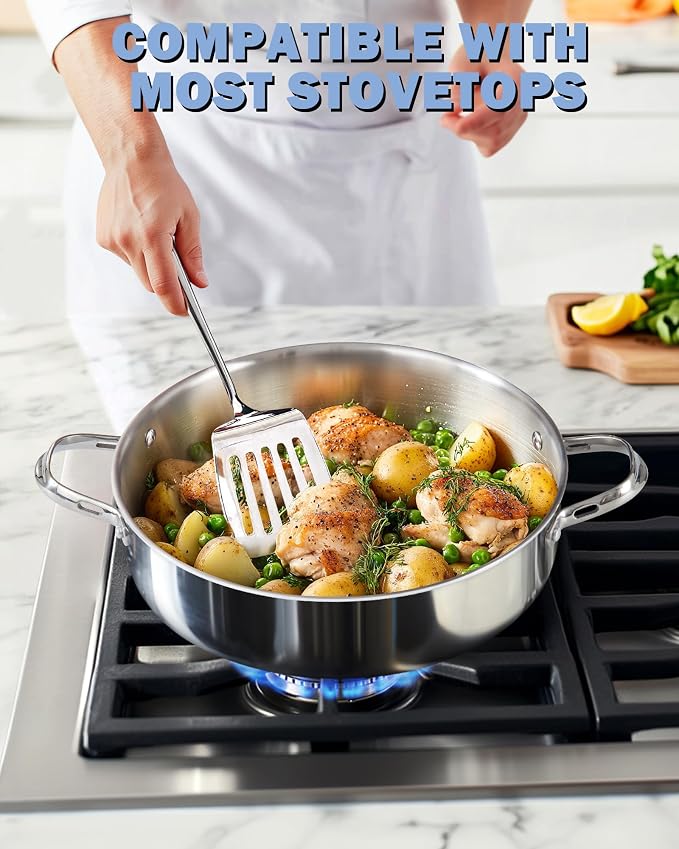 Cooks Standard Multi-Ply Clad 5.5 Quart Stainless Steel Sauté Pan, 12 Inch Deep Frying Pan Skillet with Lid, Induction-Ready Cooking Pan with Two Side Handles, Dishwasher & Oven Safe