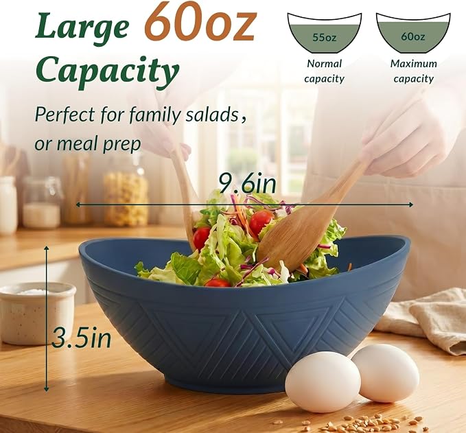 60oz Wheat Straw Bowls Set of 6 Salad Bowls Large Popcorn Bowl Unbreakable Serving Bowls Microwave & Dishwasher Safe Bowl Set Centerpiece Bowls for Kitchen, Party, Decor, Camping (Multi)