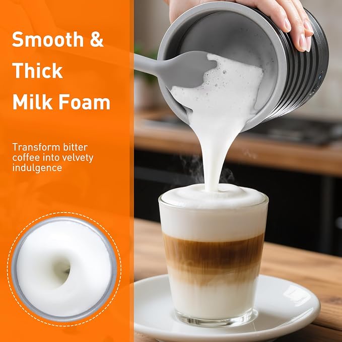 Secura Electric Milk Frother, 4-in-1 Automatic Hot & Cold Foam Maker | Quiet Operation & Easy Cleanup – Create Rich, Smooth Foam for Lattes and Cappuccinos, Includes Silicone Spatula