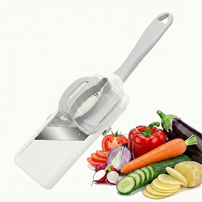 Upgrade Handheld Mandoline Slicer for Kitchen - Adjustable 3-Thickness, Longer Comfort Ergonomic Grip, Bigger Safety Handle, Easy to Clean, Ideal for Speedy Slicing of Vegetables and Fruits