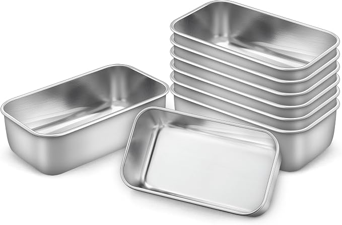 LIANYU 6.3 x 3.5 In Stainless Steel Mini Loaf Pan for Baking Bread, 8 Pack | Small Loaf Tin for Homemade Meatloaf, Loaf Baking Pan Perfect for Banana Sourdough Sandwich, Dishwasher Safe