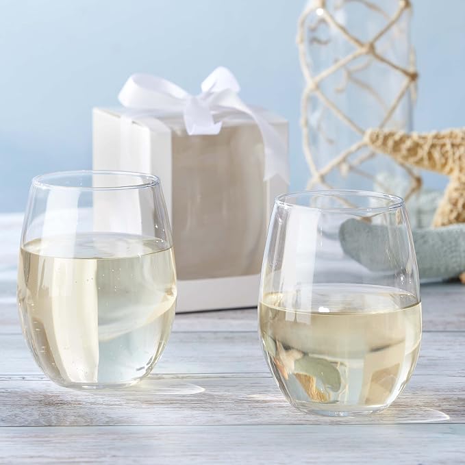 Kate Aspen 9 oz Stemless Drinkware Set of 12 - Clear Glass Cups for DIY Crafts, Party Favors, Bridal Events, Red or White Stemware, Small Tumblers, Decorative Barware, Unique Table Gifts