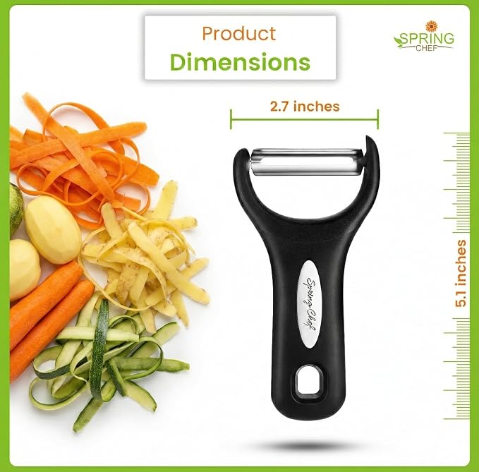 Spring Chef Stainless Steel Y Shaped Vegetable Peeler for Kitchen - Black | Heavy Duty Potato Peeler with Ultra Sharp Blades & Soft Grip Handle for Apple, Carrot, Cucumber, Veggie, Fruit, Citrus