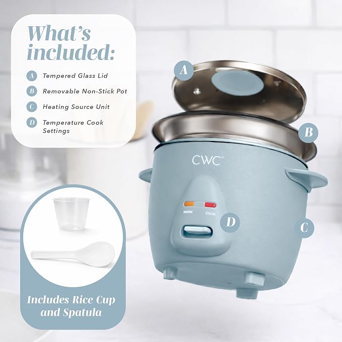 COOK WITH COLOR 6 Cup Rice Cooker 300W - Effortless Cooking and Perfectly, Cooks 3 Cups of Raw Rice for 6 Cups of Cooked Rice, Blue